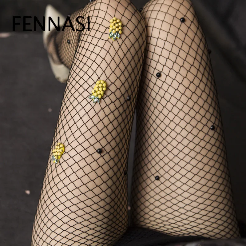 FENNASI Ажурные Колготки с рисунком ананаса жемчуг липкий женские Женственная