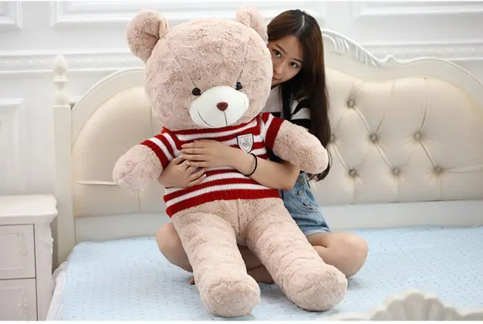 

fillings toy about 80cm teddy bear plush toy red stripes sweater bear soft doll throw pillow Christmas gift b1298