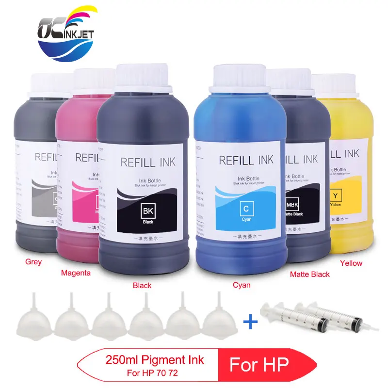 One Set - 6 PCS 6x250 мл пигментные чернила для заправки для hp T610 T620 T690 T770 T790 T795 T1100 T1120 T1200 T1300 Z3100 Z3200 принтер чернила для hp 70 72 - Цвет: One Set - 6 PCS