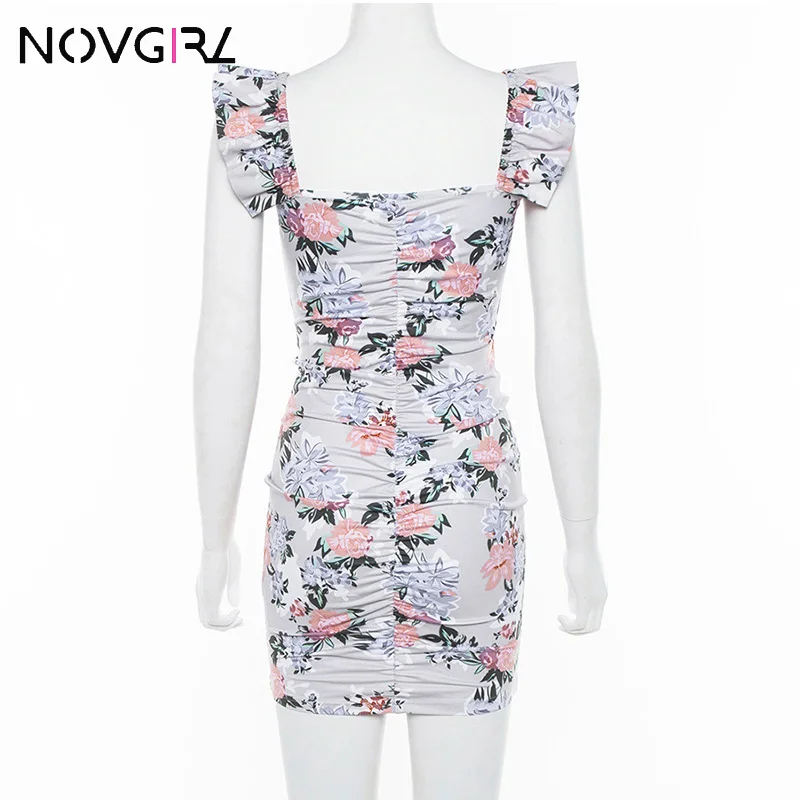 Женское плиссированное платье с рюшами Novgirl Короткое облегающее цветочным