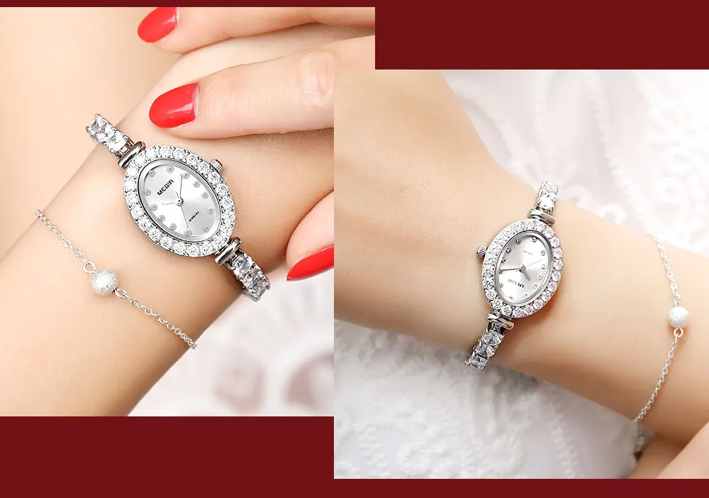 MEGIR Reloj Mujer женские часы-ЛЮКС Роза со стразами женские Дамские Часы Montre Femme люкс Damen Uhren Прямая поставка