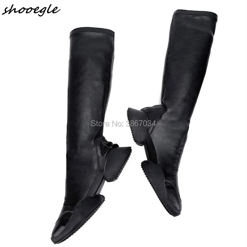 SHOOEGLE Lovers/модные высокие кроссовки до колена эластичные кожаные ботинки на