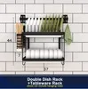 Dish Rack F Настенная кухонная полка 304 нержавеющая сталь сушилка для посуды сливная чаша столовые приборы подстаканник Подставка-сушилка для посуды с поддоном кухонный Органайзер - Цвет: Dish Rack F