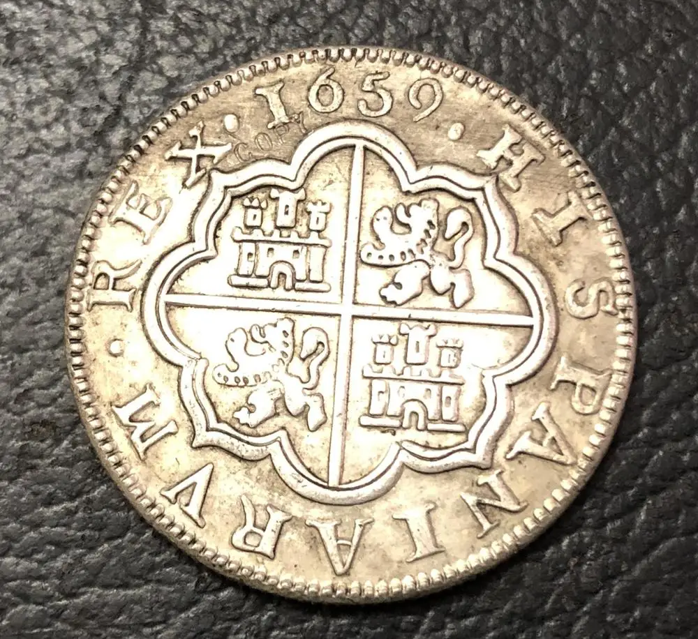 

Копия посеребренной монеты 1659 Испания 4 Reales - Фели IV