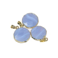 natural blue chalcedony stone round pendant 2020 for necklace jewelry making chakra agates gold healing charm small new style