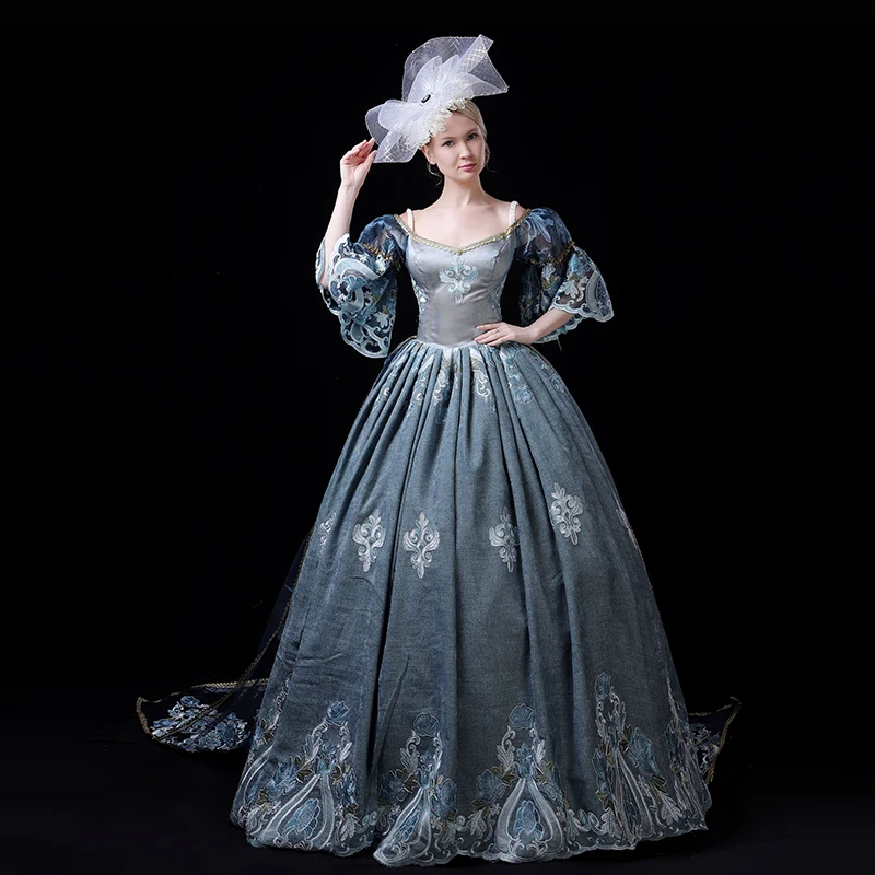 Старинное платье бальное 1870s Парча Платье Мария Антуанетта Gueen историческое