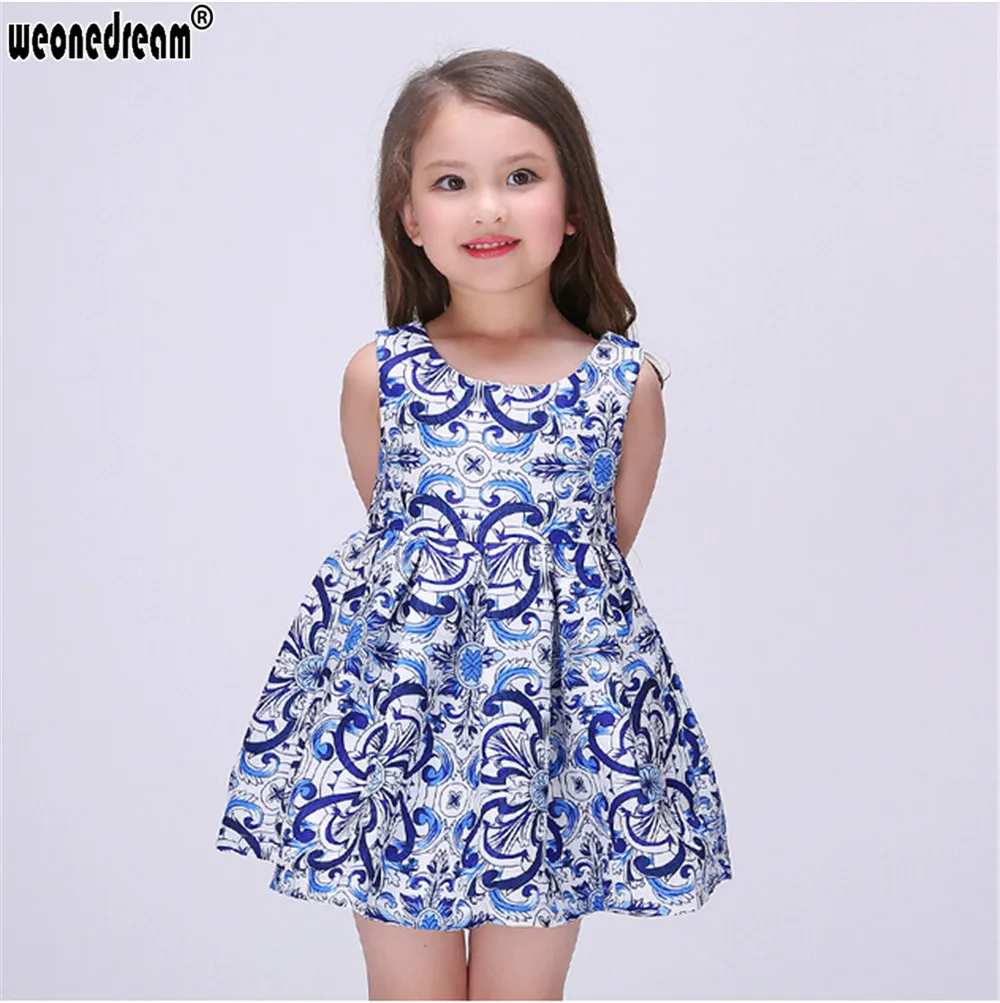 WEONEDREAM Hot Spring and Summer Print Girl Dresses Sleeveless Princess High Quality Children Clothes O-neck Kid wear | Детская одежда