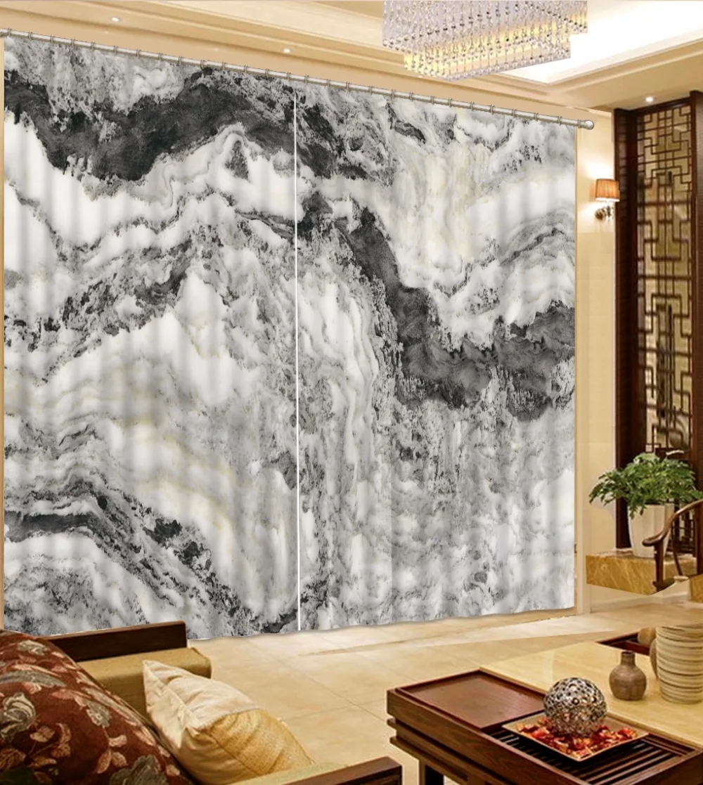 Современные занавески для гостиной s затемняющие черно белые с ручной росписью в