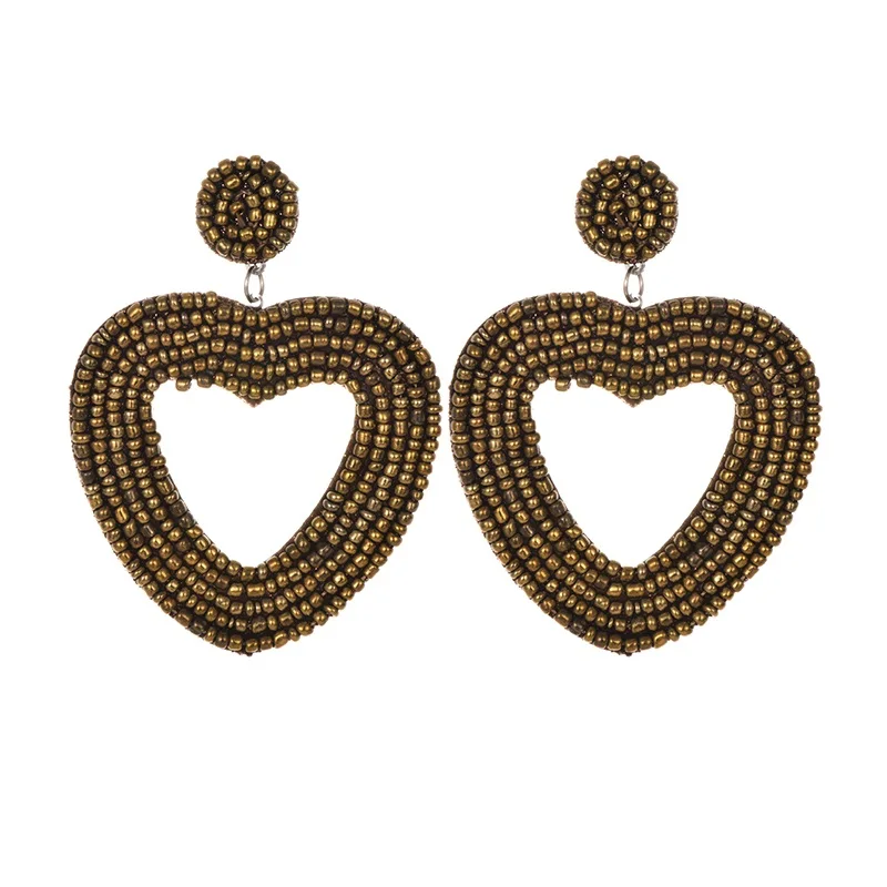 brown Handmade Beaded Earrings Jewelry Wedding Bridal Special Gift Bohemian Red Love Heart Fringed Drop Dangle Earrings Party - Metal Color: brown