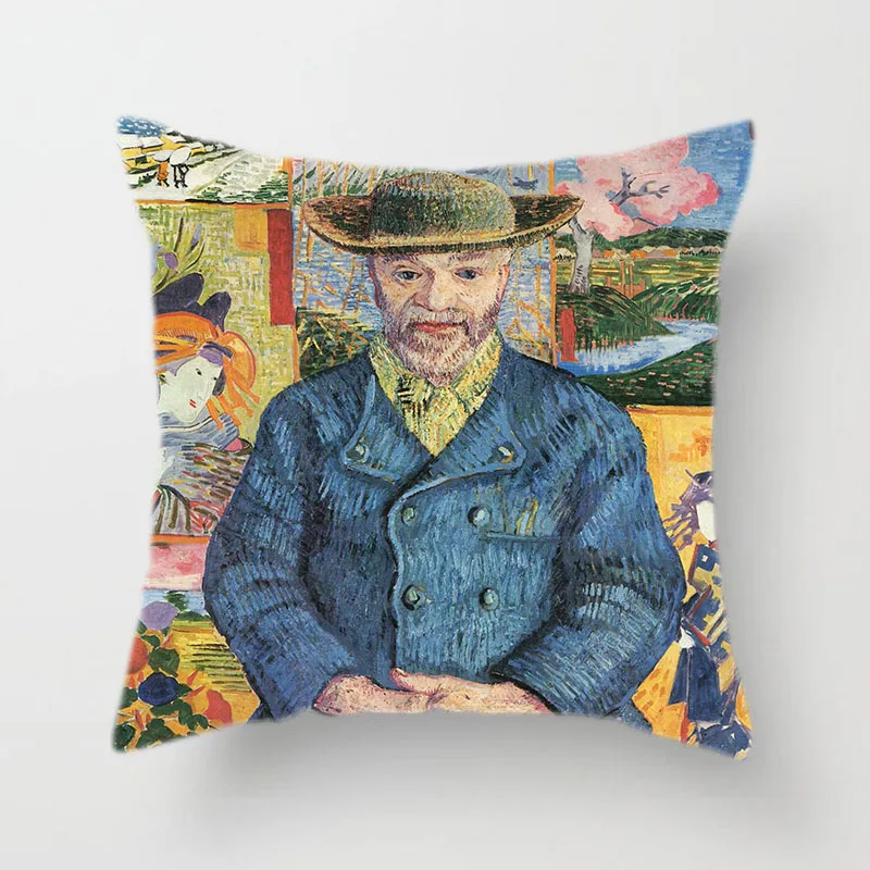 Van Gogh13 Ретро льняная/персиковая кожаная наволочка для подушки самостоятельно разработанная Ван Гог Картина маслом голова серия подушка для гостиной чехол - Цвет: Van Gogh13