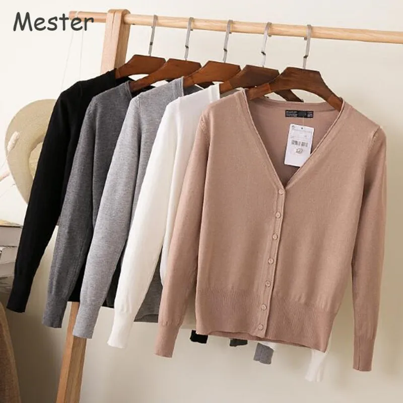 Spring Cardigan Women Korean V Neck Knitted Feminino Ladies Long Sleeve Loose Buttons Thin Coat Plus Size |