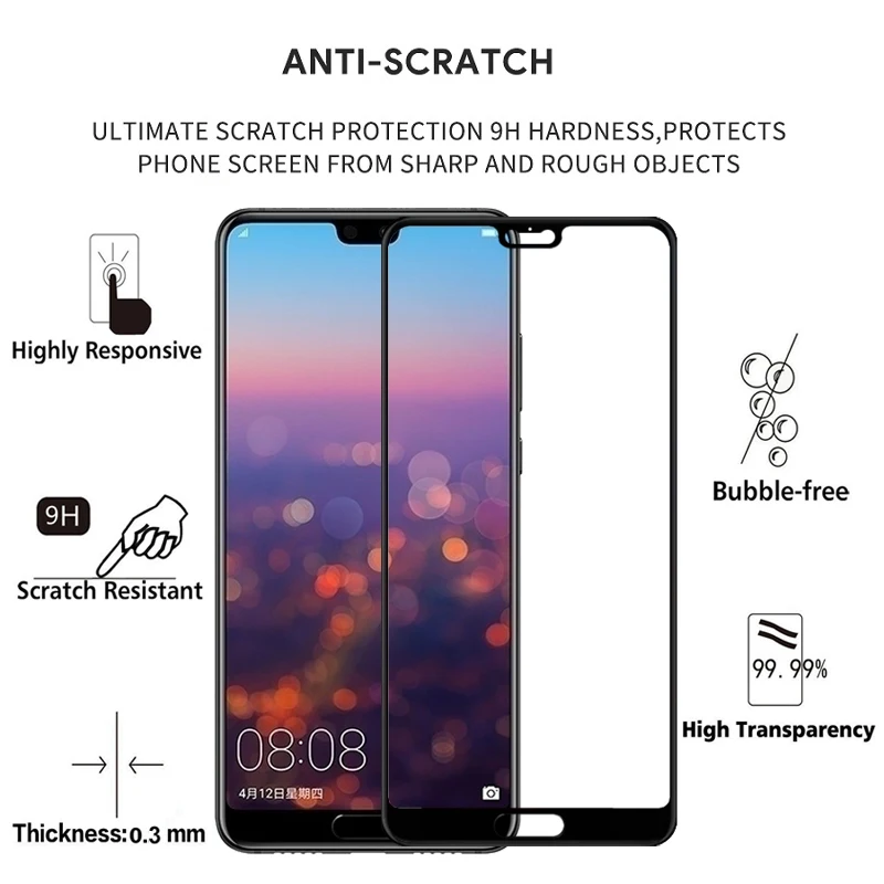 Screen Protector Tempered Glass Full Cover For Huawei P20 On Toughened Scratch Proof Protective Case Film P 20 | Мобильные телефоны