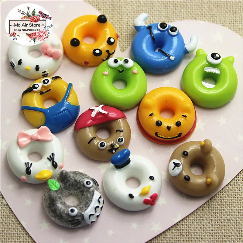 10pcs Kawaii Cartoon chick/duck/bear/Frog Donut Cabochon Art Supply Decoration Phone Charm hair bow center 17mm