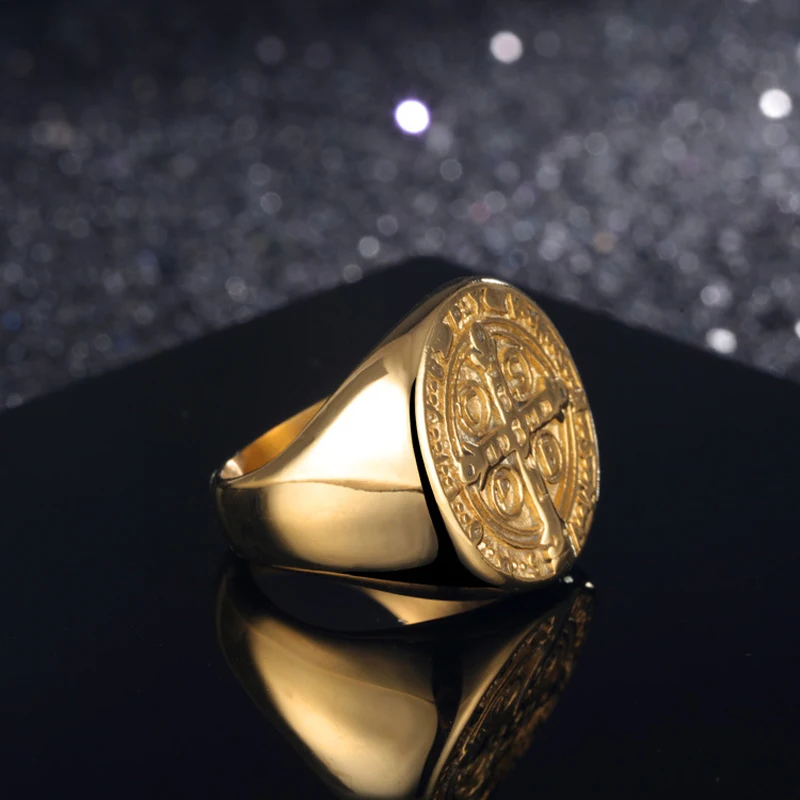 Мужское Винтажное кольцо Phantaci золотистое из нержавеющей стали 316L с большим