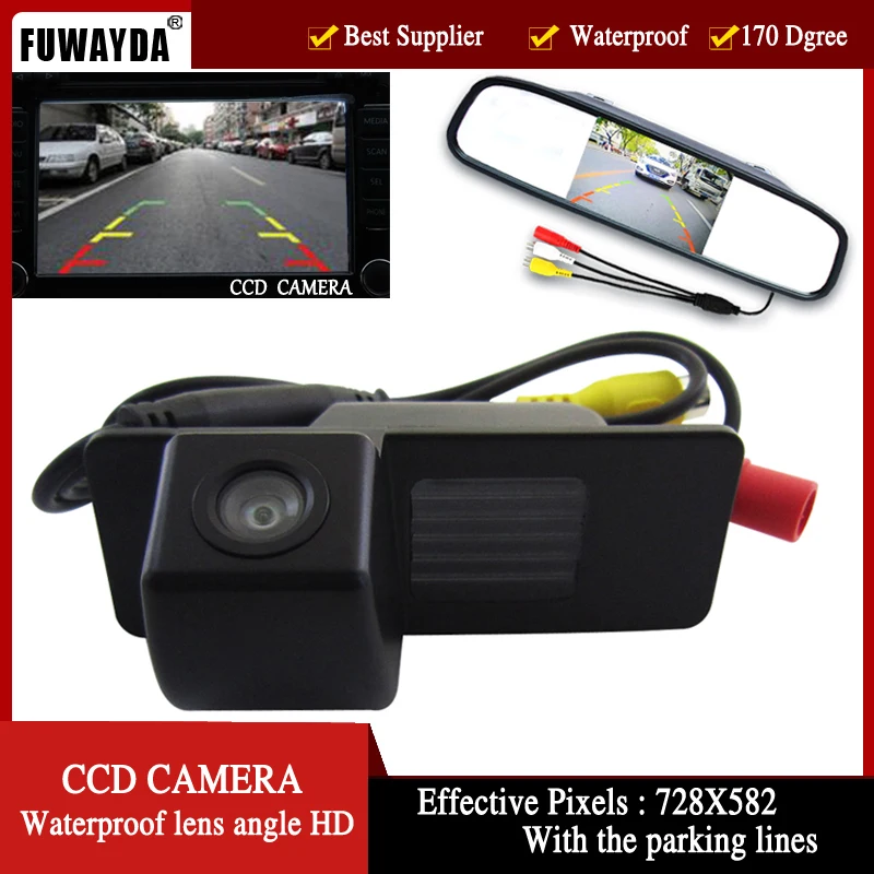 

FUWAYDA CCD Car RearView Camera for Chevrolet Aveo Trailblazer Opel Mokka Cadillas SRX CTS,with 4.3Inch Rear view Mirror Monitor