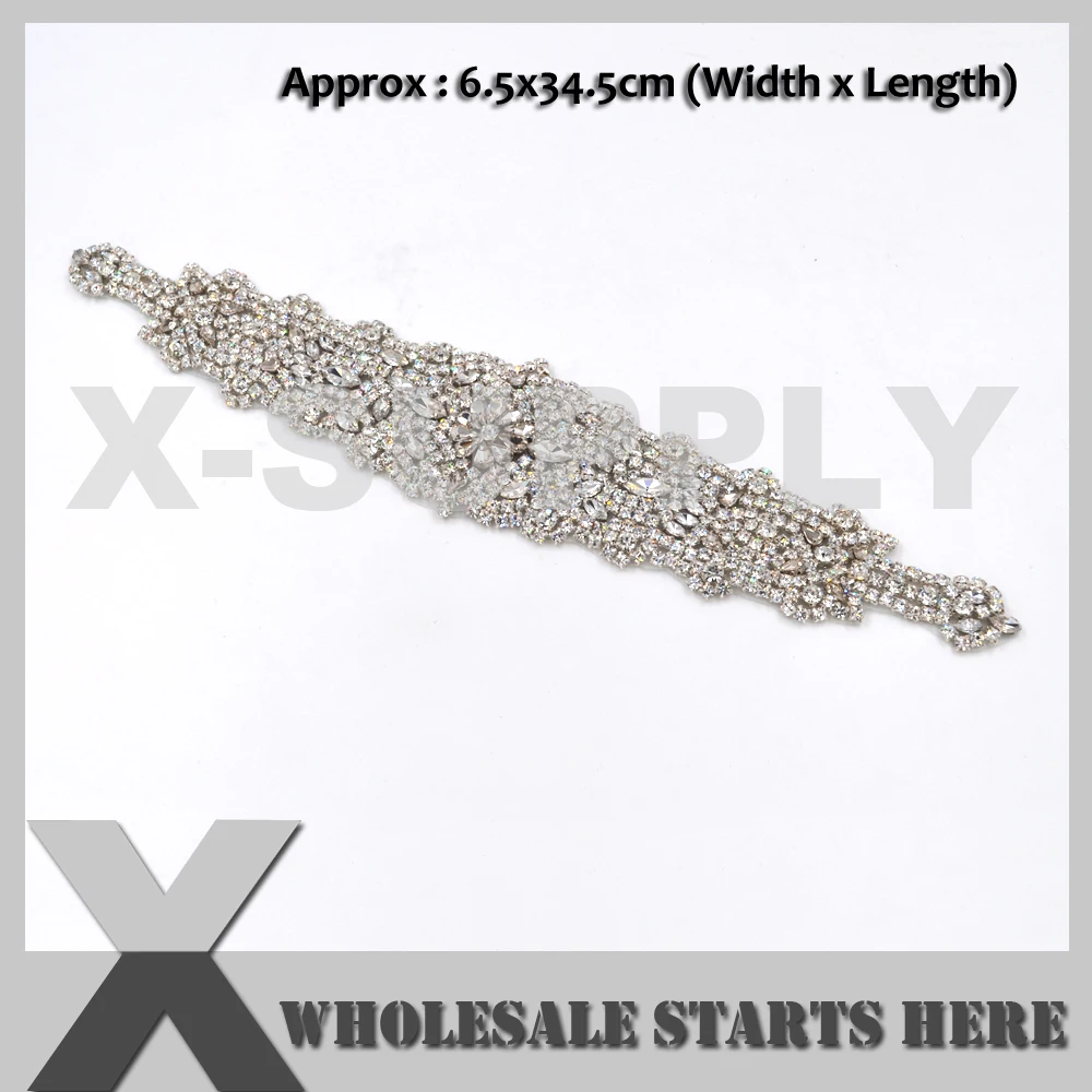 

Bridal Beaded Crystal Rhinestone Applique Diamond Embroidery For Wedding Decoration Headband Hair Piece Garter Sash Belt Hat