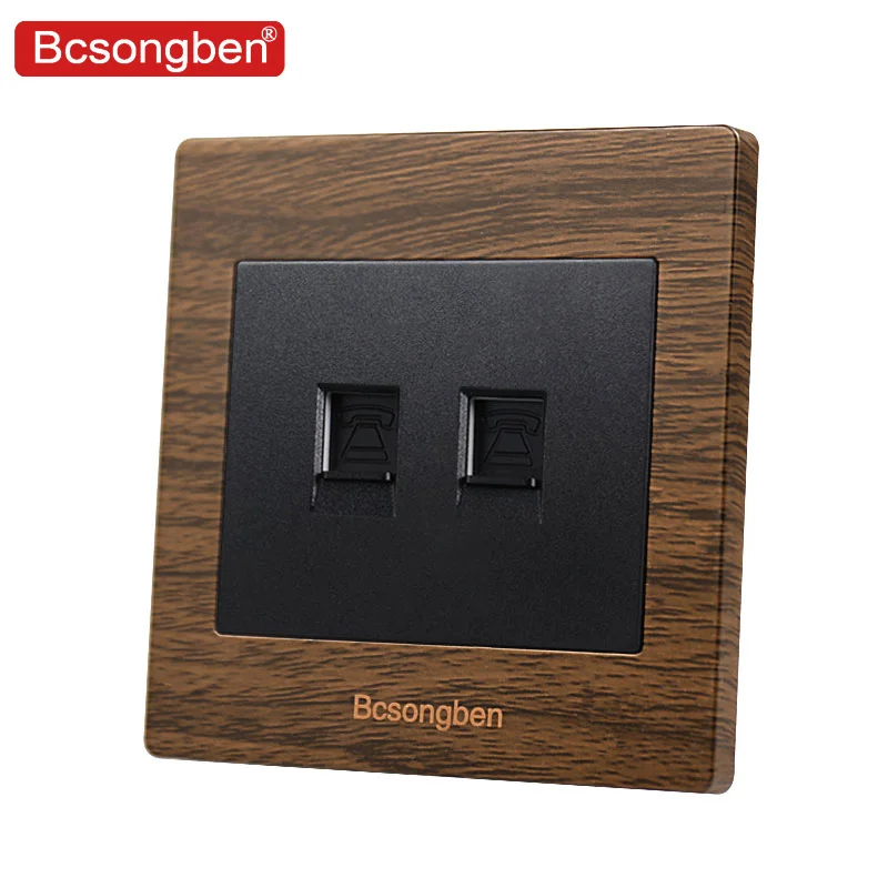Bcsongben 2 Gangs Wall Dual Telephone Socket / Outlet Wood grain material Weak electricity Without Plug adapter | Обустройство дома