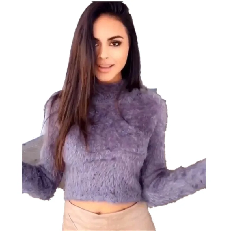 2017 New Spring And Winter Fake Mink Cashmere Short Female Round Neck Solid Color Knit Shirt Bottoming Pullover Sweaters YY484 | Женская