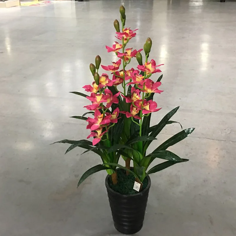 Искусственное дерево 100 см 3 стебля cymbidium поддельная зелень горшечные бонсай