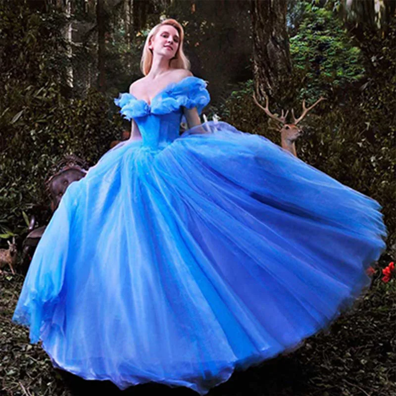 

Halloween Costume for Women New Movie Deluxe Blue Cinderella Wedding Dress Adult Cinderella Wedding Dresses robe de mariee