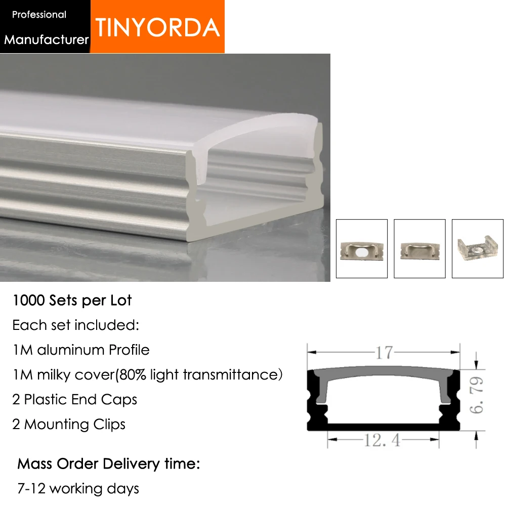 Tinyorda 1000 шт. (длина 1 м) светодиодный профиль Alu канала для 12 мм Светодиодные полосы