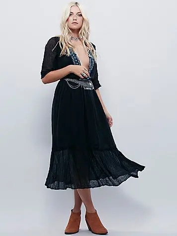 Женское платье с вышивкой Пляжное богемное пикантное глубоким V образным вырезом