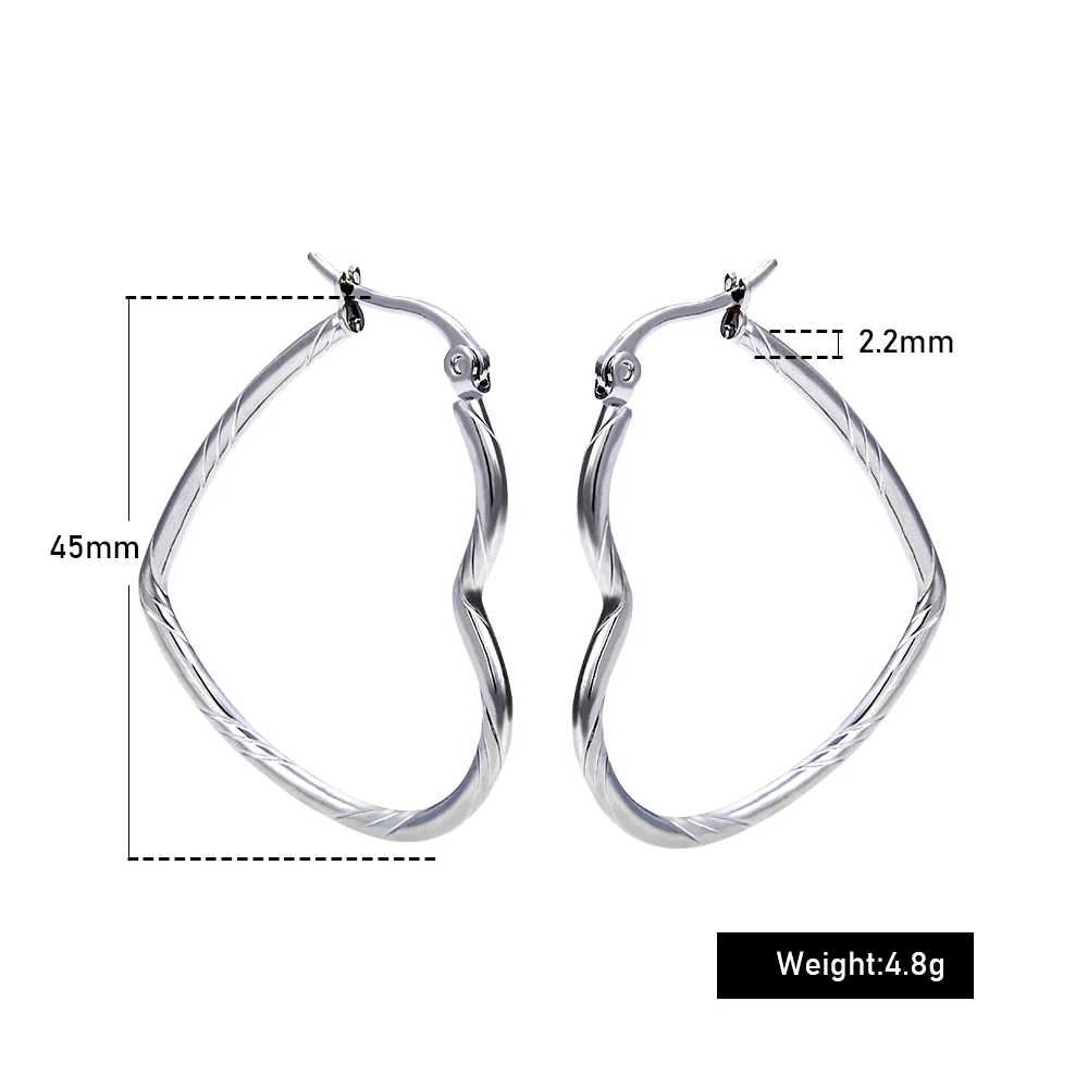 Steel-45mm Новинка FINE4U E012 316L серьги-кольца из нержавеющей стали серьги в форме сердца для женщин Свадебные ювелирные изделия - Окраска металла: Steel-45mm