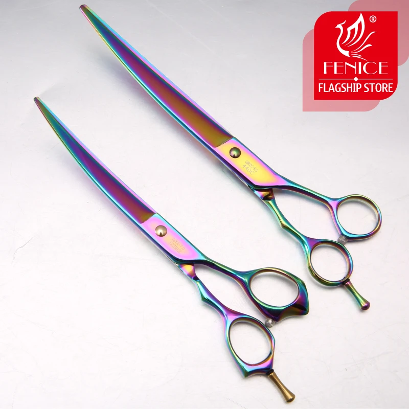 Профессиональные ножницы для груминга питомцев Fenice изогнутые из нержавеющей