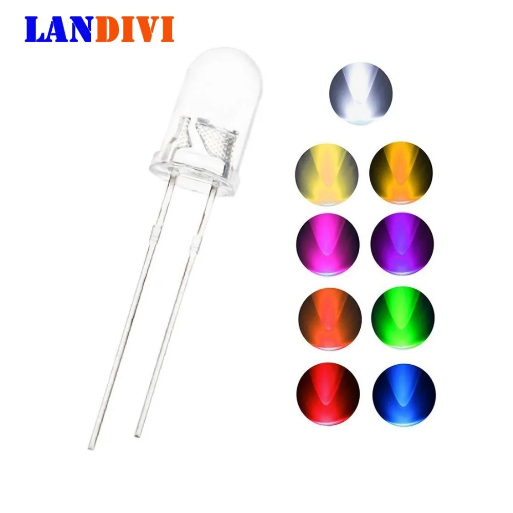 100 шт./лот 5 мм LED dioide свет шарик белый фиолетовый желтый красный УФ светодиод Диоды