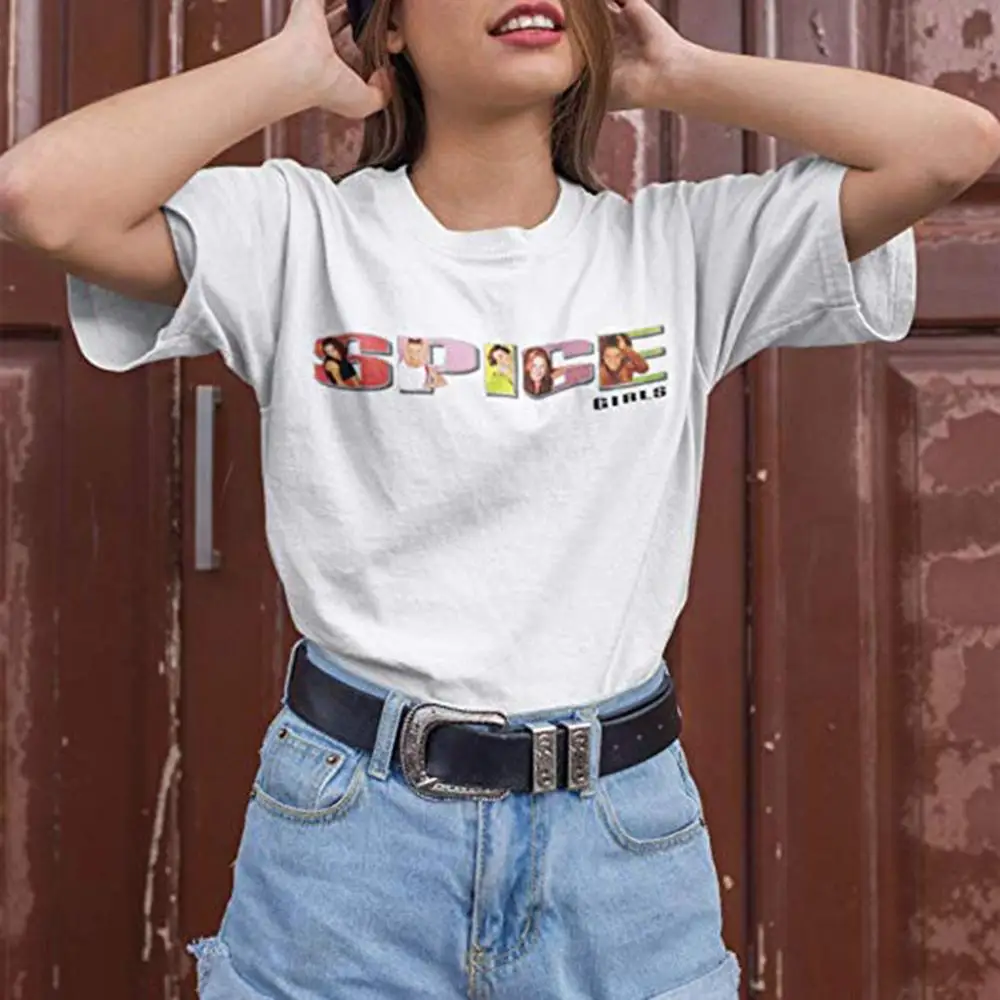 Женская футболка с надписью Spice Girls Harajuku коротким рукавом модный Удобный Топ 2019