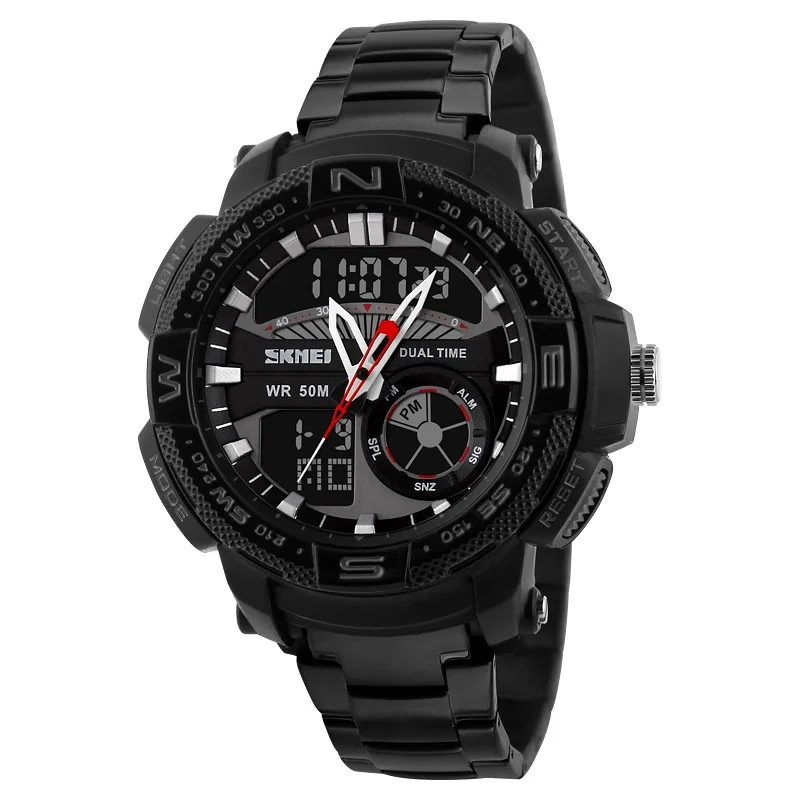 Black(Red) SKMEI спортивные часы с двойным дисплеем, мужские модные водонепроницаемые военные наручные часы, электронные часы для фитнеса, цифровые часы - Цвет: Black(Red)