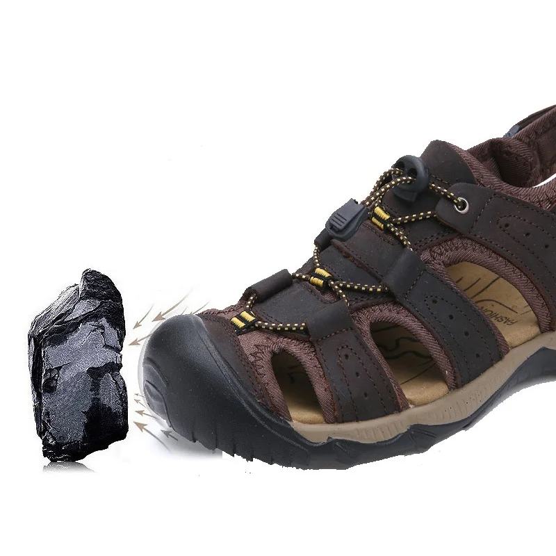 Летние мужские сандалии в римском стиле туфли из натуральной кожи дышащие