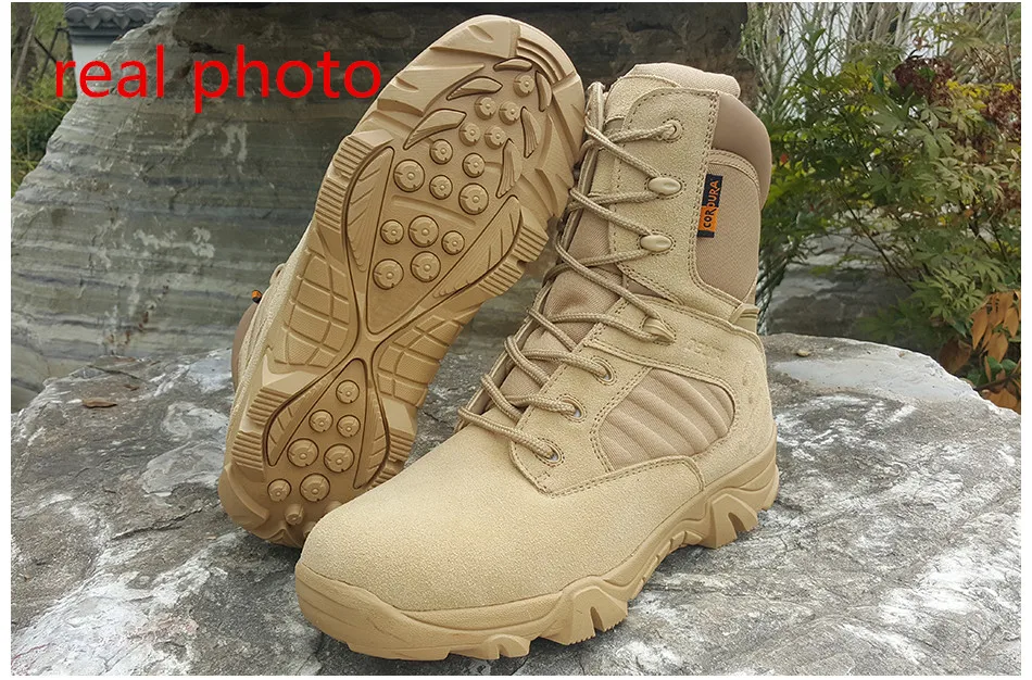 

XiaGuoCai Men Desert Spring Camouflage Leather Male Tactical Boots Autumn Outdoor Combat Army Boots Platform Botas Militares 35