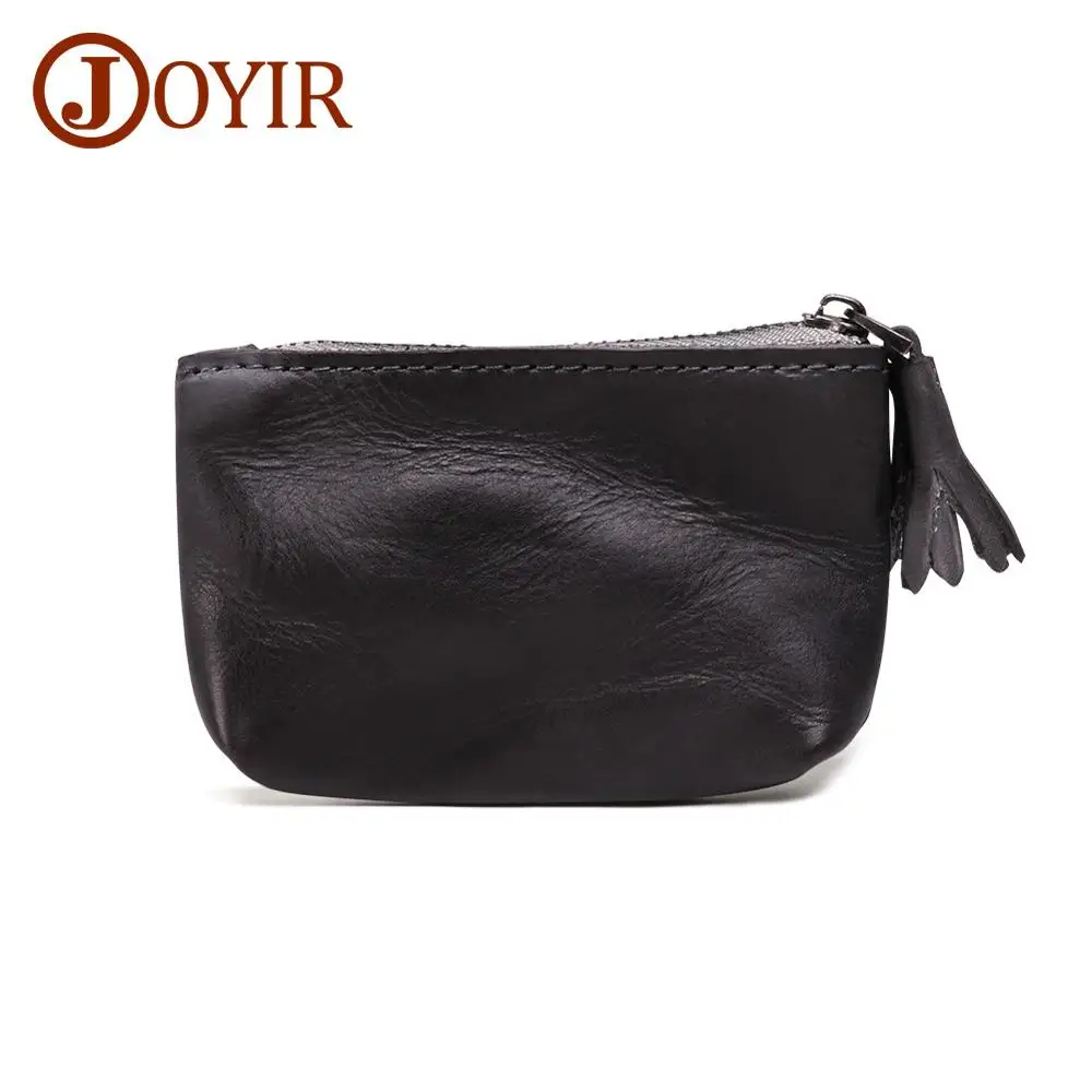 Black JOYIR Кошельки для монет, женские кошельки, натуральная кожа, мини-кошелек, маленький мешочек для монет, сумка на молнии, держатель для карт, карманный мужской кошелек из воловьей кожи - Цвет: Black