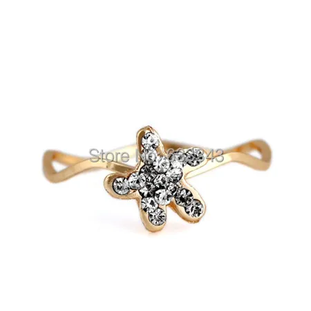 Free Shipping 8*6mm Personable Women's Starfish-Pattern Wavy Metal With Artificial Diamond Ring 6# Gold (1Pc) 24109# | Украшения и