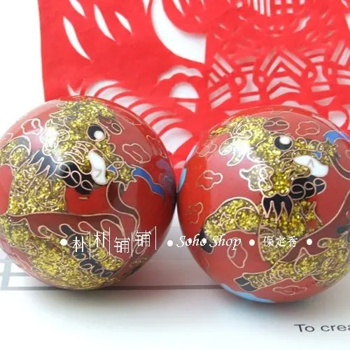 50mm cloisonne red 50 мм китайские шарики baoding w/gold kirin, fadeless в нескольких цветах. Перегородчатая здоровья стресс шары. Красная бумажная коробка - Цвет: 50mm cloisonne red