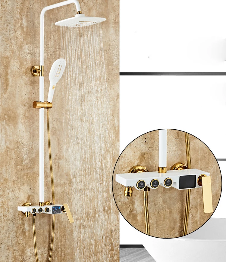 B0-hot-cold-shower Senducs Термостатический душ белого золота ванная комната смеситель для душа Новое поступление дождь Душевая Головка Белое золото цифровая для душевой набор - Цвет: B0-hot-cold-shower