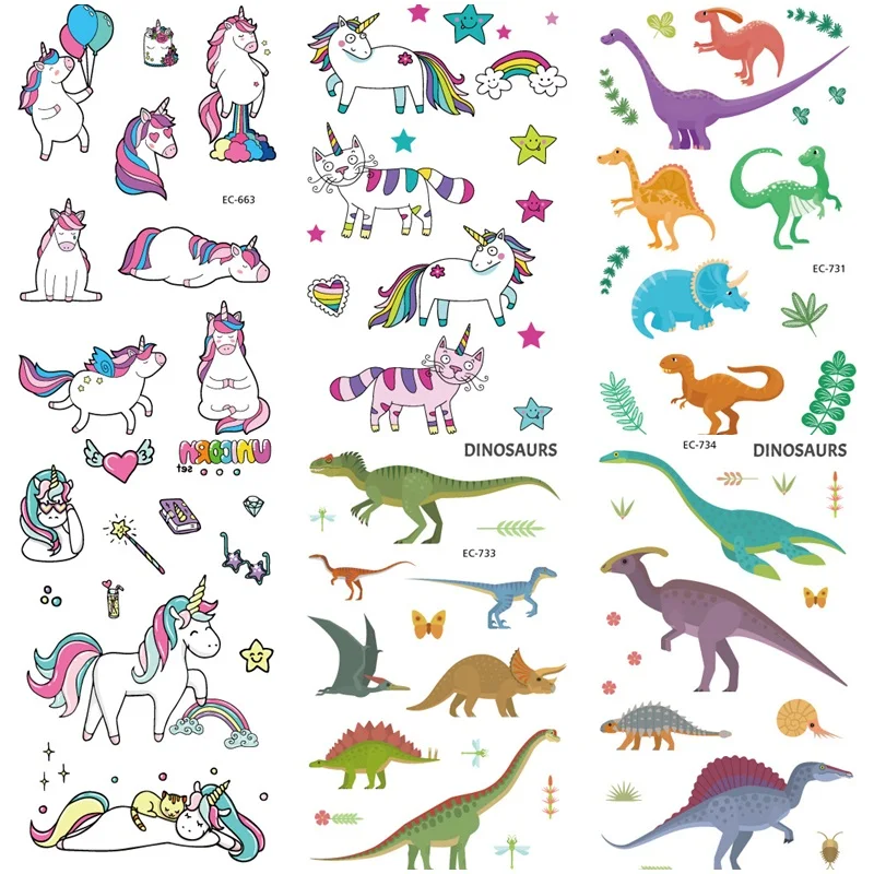 6Sheet Waterproof Unicorn Dinosaur Temporary Tattoo Stickers For Children Fake Hand Joker kids Face Tatoo | Красота и здоровье