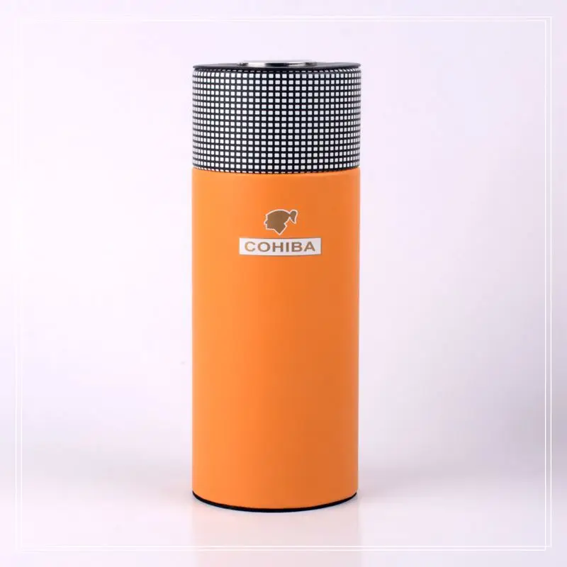 gift box YELLOW COHIBA кожаный чехол для сигар Испания кедр выстроились трубки Мини Путешествия Humidor коробка с длинным гигрометром увлажнителя - Цвет: gift box YELLOW