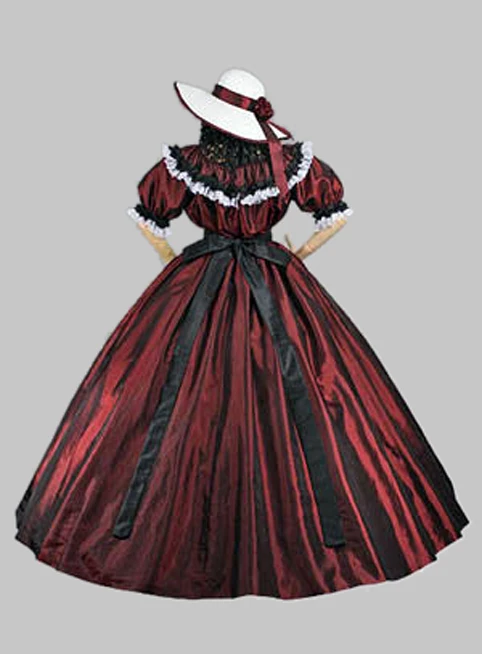 Специальное предложение бордовая тафта с короткими рукавами готическое бальное