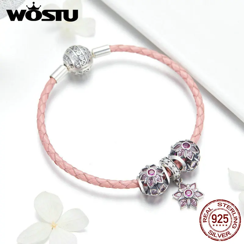 WOSTU Новое поступление 925 стерлингового серебра розовое цветение персика бусины