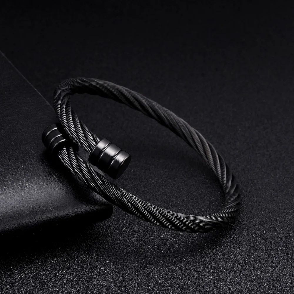 

Vintage Black Gun Plated Stainless Steel Open Men Women Bracelets Bangle Sporty Braided Mesh Surface Cuff Male Charm Bracelets