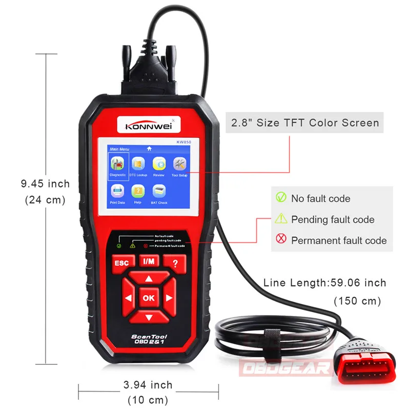 OBD2 Автосканер KONNWEI KW850 сканер универсальный считыватель кодов многоязычный