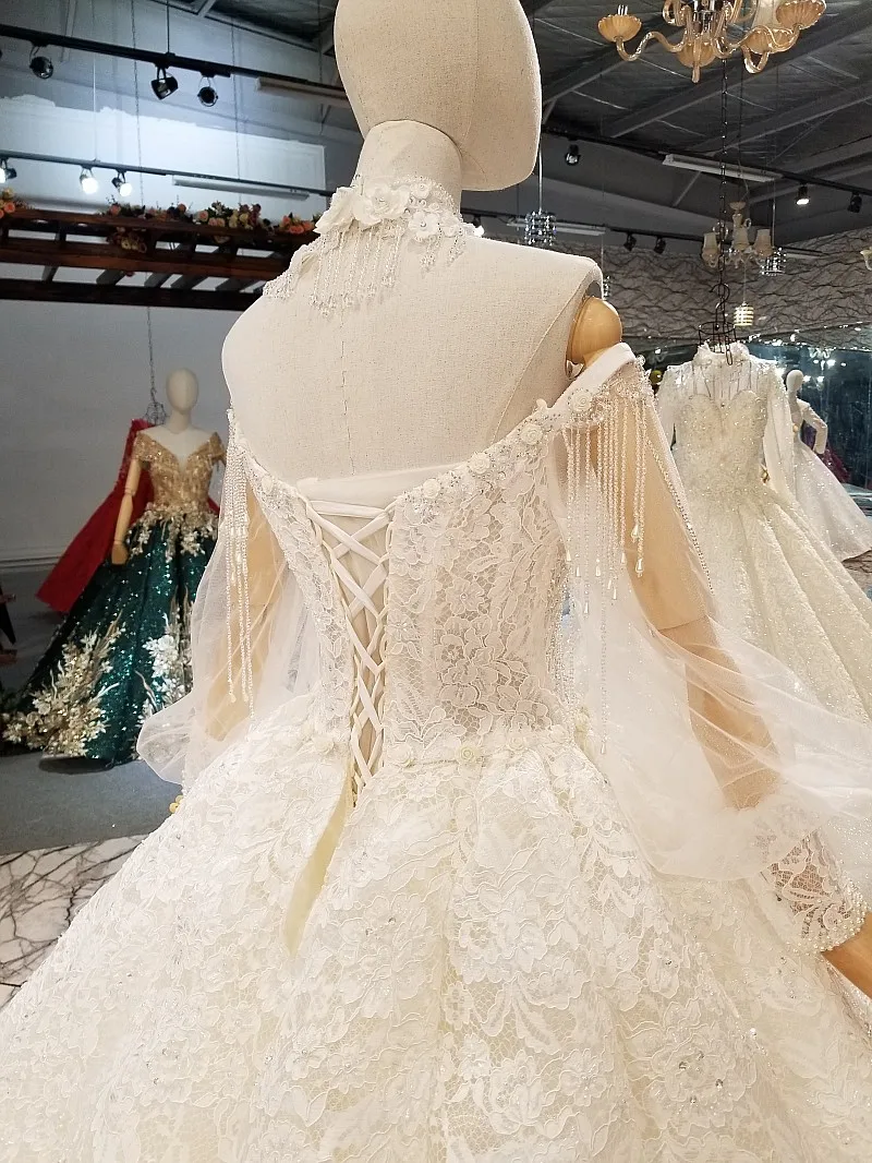 LS250036 роскошное свадебное платье с воротником и цепочкой открытыми плечами