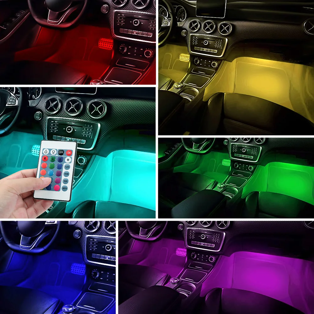 подсветка салона авто 4x9 светодио дный автомобиль красочный RGB Свет Интерьер пол
