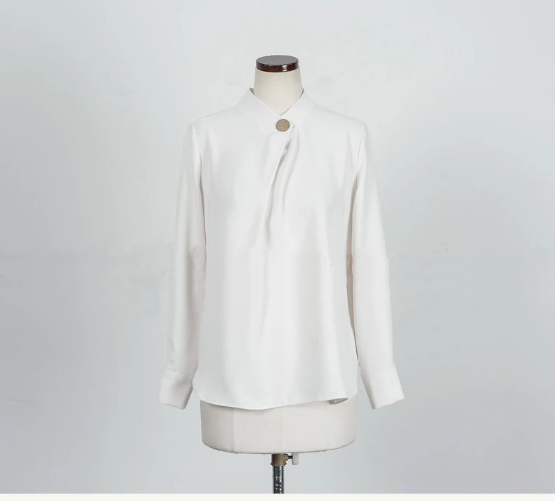 Blusas mujer de moda, винтажный шифоновый свитер, осенняя стильная женская блузка, рубашка с длинным рукавом и стоячим воротником, Свободная блуза 1478 45