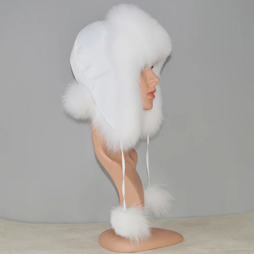white Новое поступление, меховая шапка для женщин из енота, лисы, меховая русская ушанка, зимние толстые теплые уши, модная шапка-ушанка - Цвет: white
