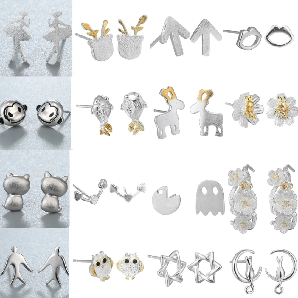 Модные женские серьги гвоздики QIAMNI в виде танцовщицы стрелы губы обезьяны рыбы