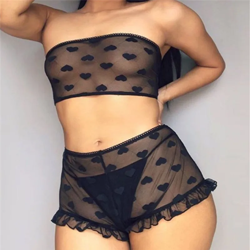 Черный 2 шт Женская Сексуальная атласная кружевная Пижама Babydoll белье Ночная рубашка пижамный комплект - Цвет: Черный