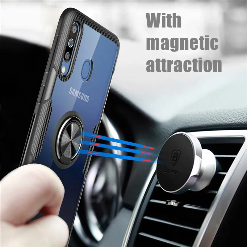 Tempered Glass Case For Samsung A50 A10 A20 A30 A40 S M10 M20 M30 Note 10 Pro A70 Finger Ring Transparent Shockproof Cover | Мобильные